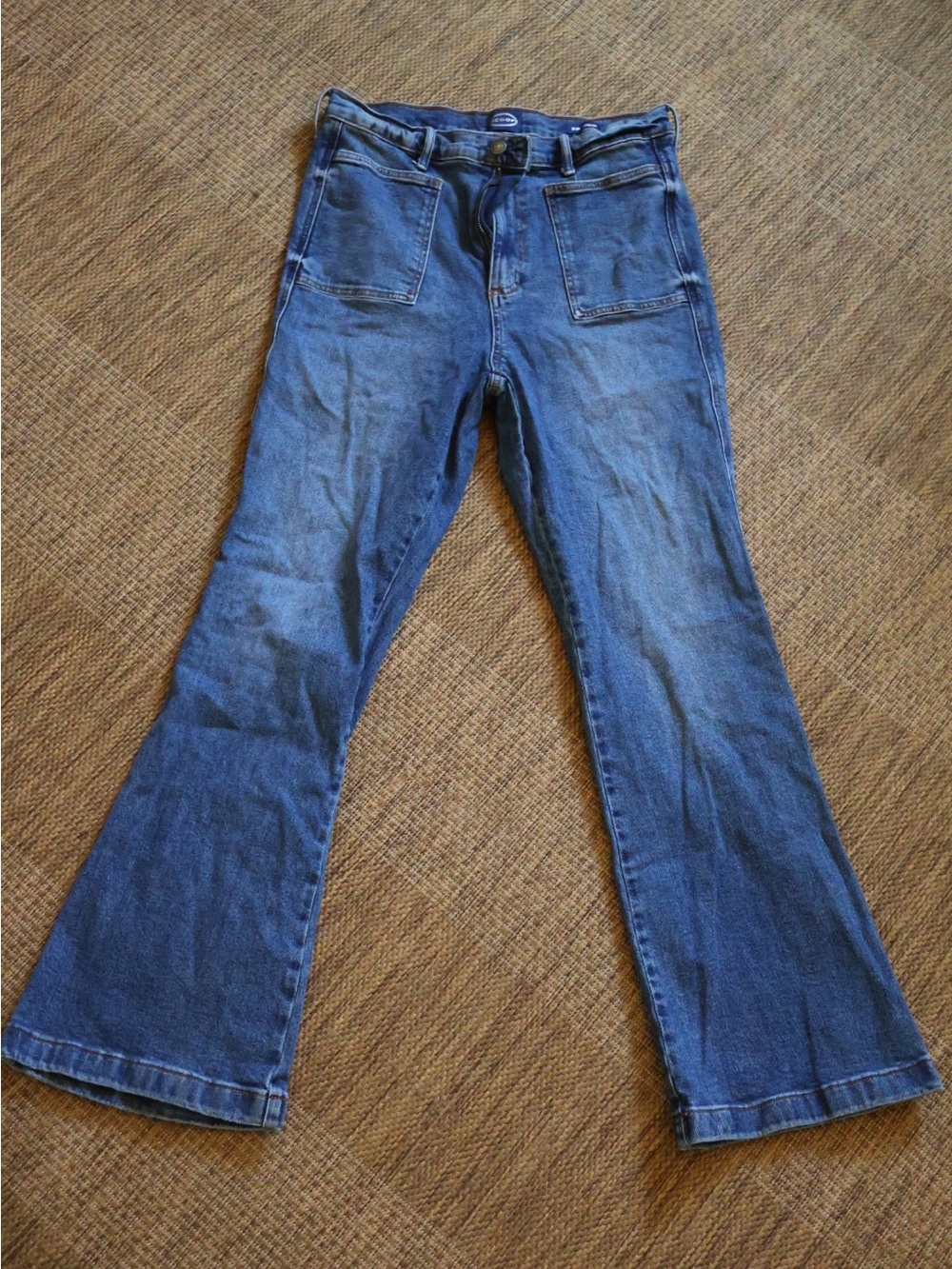 Women's Blue Flare Jeans with Front Patch Pockets